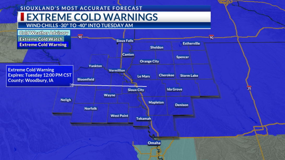 Se emiten advertencias de frío extremo en Siouxland