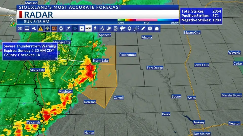 Tormentas severas para el domingo por la mañana en Siouxland