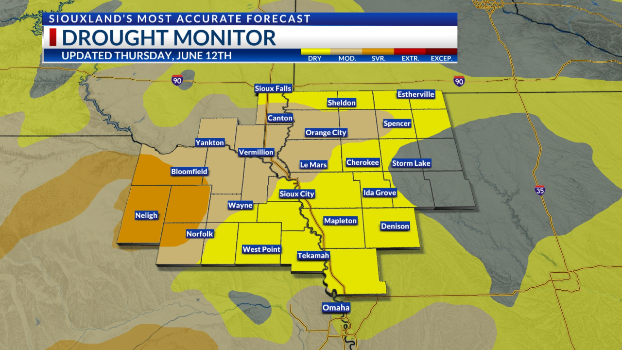 La sequía empeora cerca de Sioux Falls y hay mejoras cerca de Cherokee