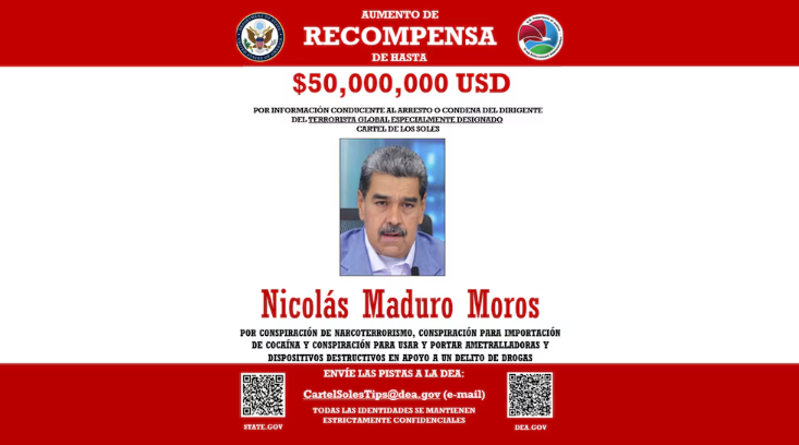 Tras duplicar la recompensa por su captura, EEUU afirmó que el dictador Nicolás Maduro debe ser llevado ante la Justicia