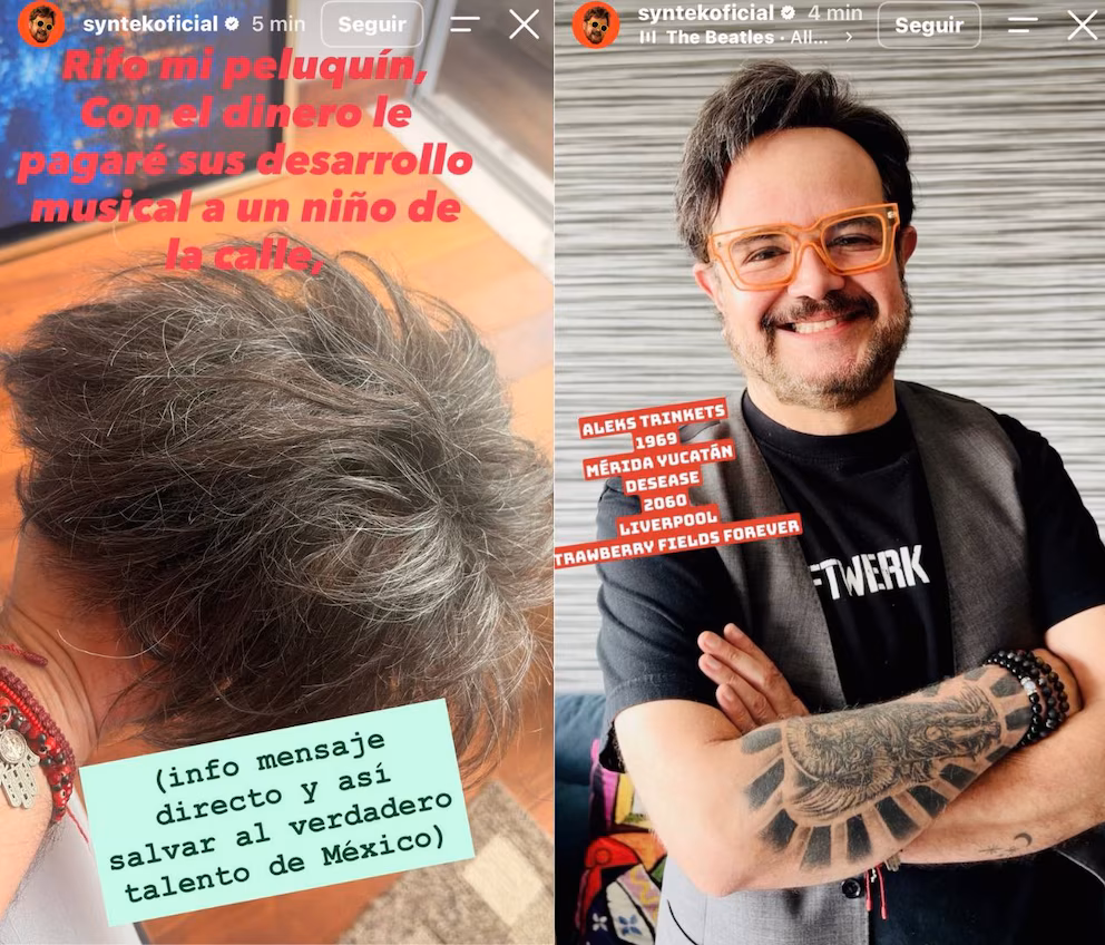 Aleks Syntek pone en subasta su peluquín tras aparecer sin cabello en redes sociales Aleks Syntek pone en subasta su peluquín tras aparecer sin cabello en redes sociales